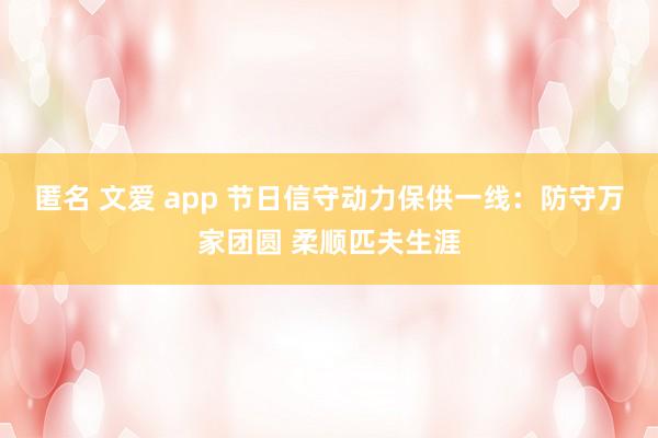 匿名 文爱 app 节日信守动力保供一线：防守万家团圆 柔顺匹夫生涯