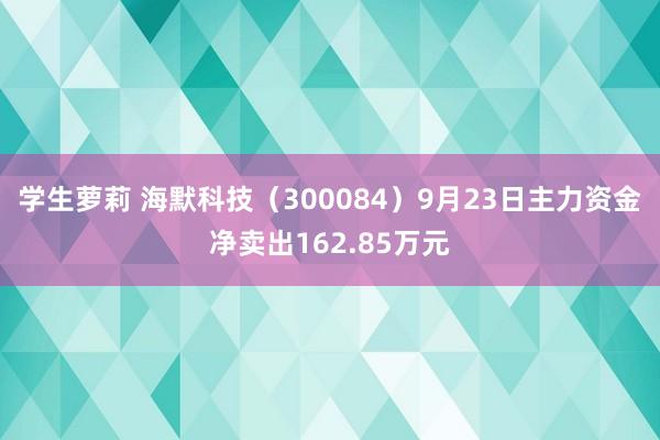 学生萝莉 海默科技（300084）9月23日主力资金净卖出162.85万元