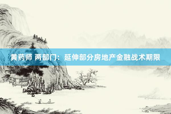 黄药师 两部门：延伸部分房地产金融战术期限