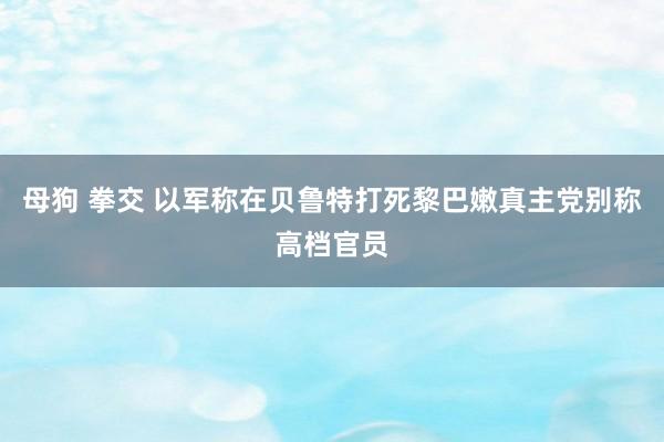 母狗 拳交 以军称在贝鲁特打死黎巴嫩真主党别称高档官员