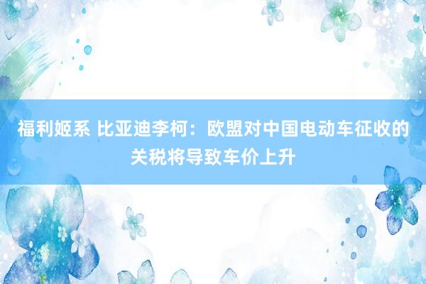 福利姬系 比亚迪李柯：欧盟对中国电动车征收的关税将导致车价上升