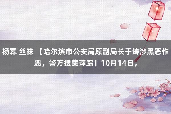 杨幂 丝袜 【哈尔滨市公安局原副局长于涛涉黑恶作恶，警方搜集萍踪】10月14日，