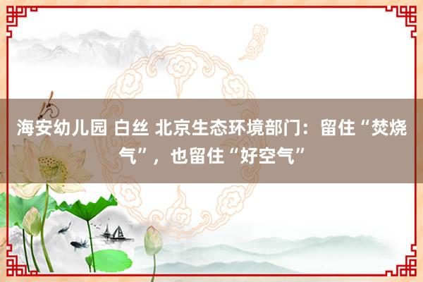 海安幼儿园 白丝 北京生态环境部门：留住“焚烧气”，也留住“好空气”