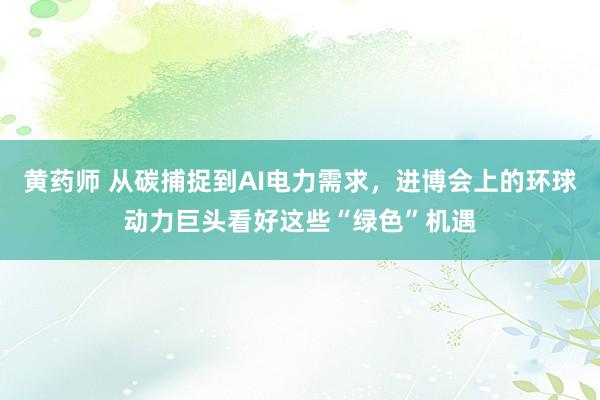 黄药师 从碳捕捉到AI电力需求，进博会上的环球动力巨头看好这些“绿色”机遇