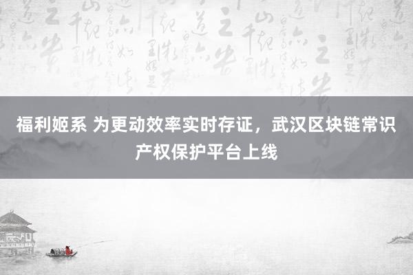 福利姬系 为更动效率实时存证，武汉区块链常识产权保护平台上线