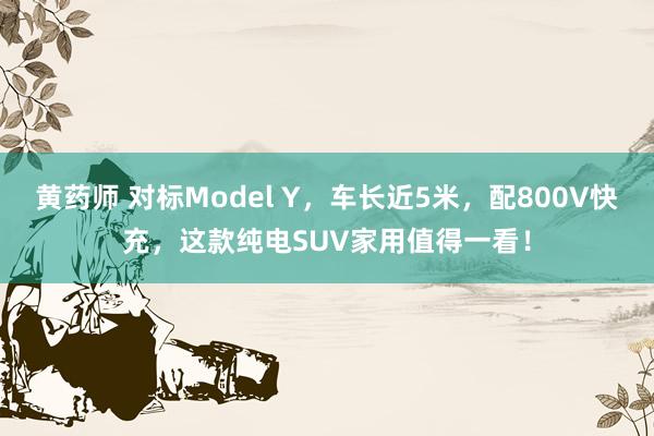 黄药师 对标Model Y，车长近5米，配800V快充，这款纯电SUV家用值得一看！