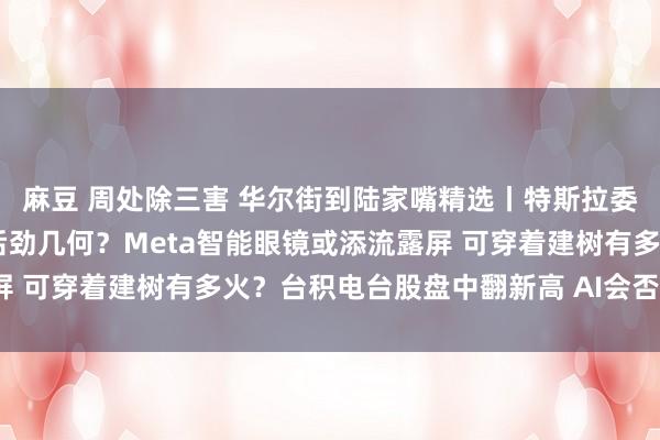 麻豆 周处除三害 华尔街到陆家嘴精选丨特斯拉委派或创记载 股价上升后劲几何？Meta智能眼镜或添流露屏 可穿着建树有多火？台积电台股盘中翻新高 AI会否加快发展？