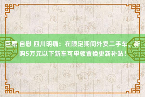 巨屌 自慰 四川明确：在限定期间外卖二手车、新购5万元以下新车可申领置换更新补贴！