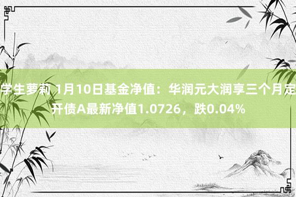 学生萝莉 1月10日基金净值：华润元大润享三个月定开债A最新净值1.0726，跌0.04%